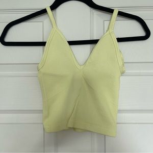 FP Movement by Free People Ribbed V-Neck Crop Top in Pale Yellow